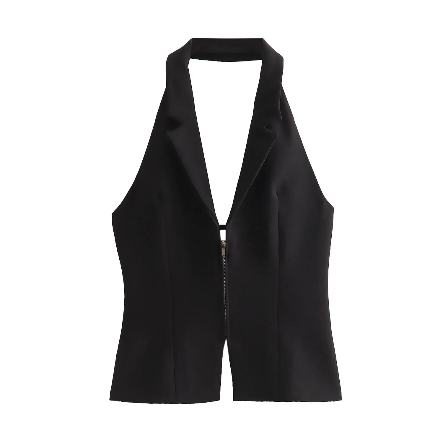 2025 Summer Women’s Sleeveless Zip Front Vest | Lapel Waistcoat for Office Casual Outing | Black/White Daily Versatile