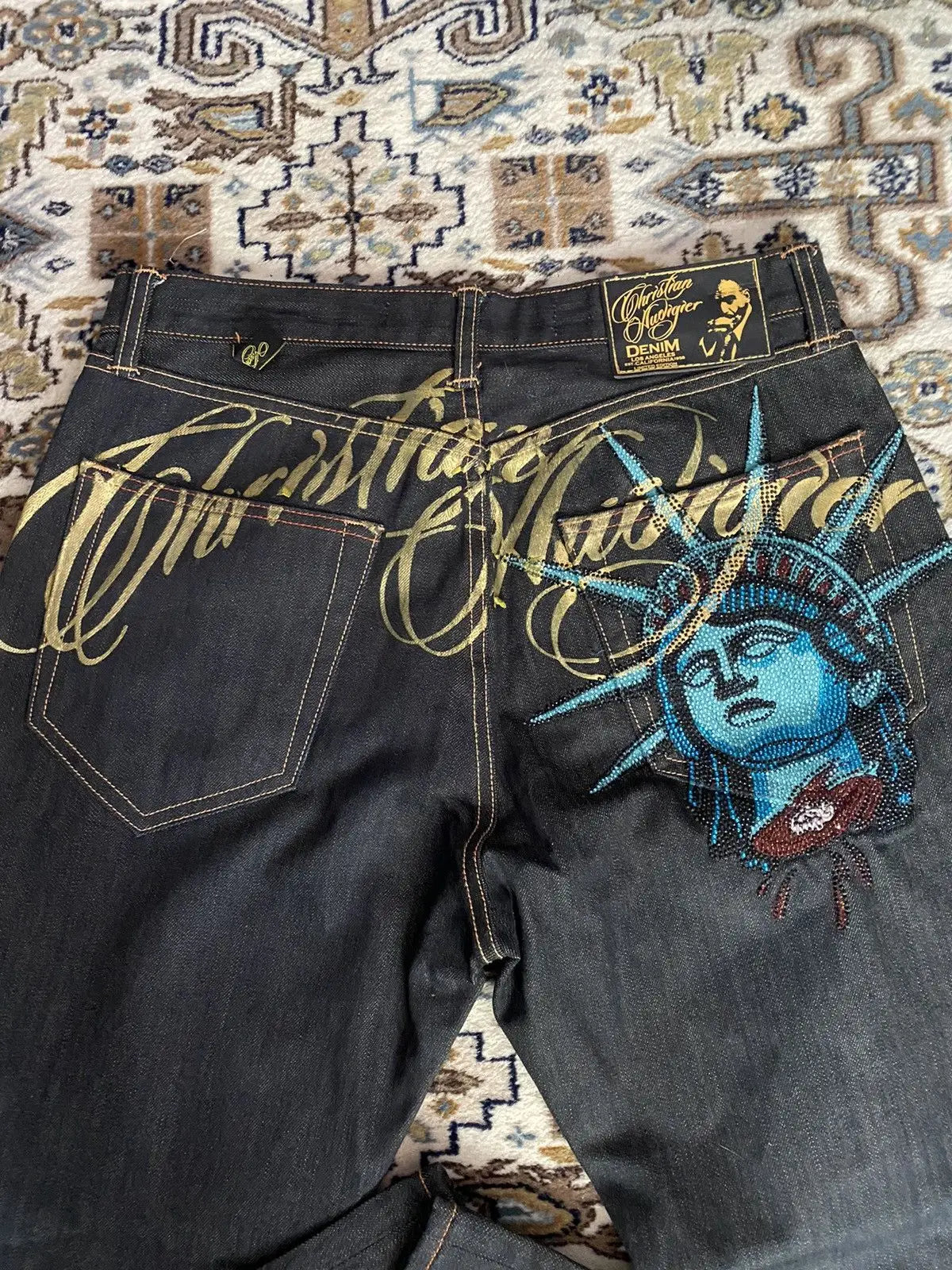 Vintage Statue of liberty Diamonds Jeans Casual Denim Pants High Waist Straight Wide Leg Jeans Harajuku Y2k 2000s Women Clothing