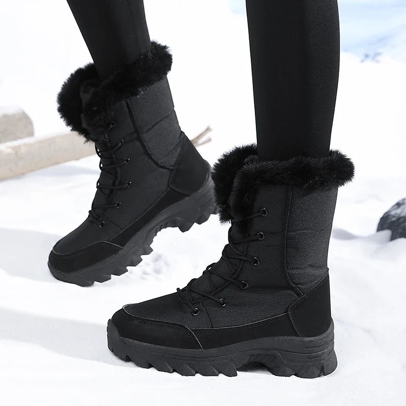 Winter Snow Boots for Women, Waterproof, Non-Slip, Warm, Northeast-Style Large Cotton Shoes, Ski Boots, Fleece-Lined, Thickened, Wear-Resistant, High-Top Cotton Boots