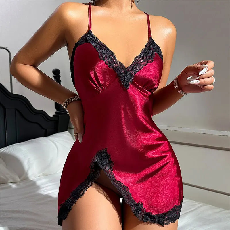 Night Wear For Ladies Nightgown Summer Mini Sleep Shirts Lingerie Silk Sling Dress Sexy Women Pajamas V-neck Bra Slip Sleepwear