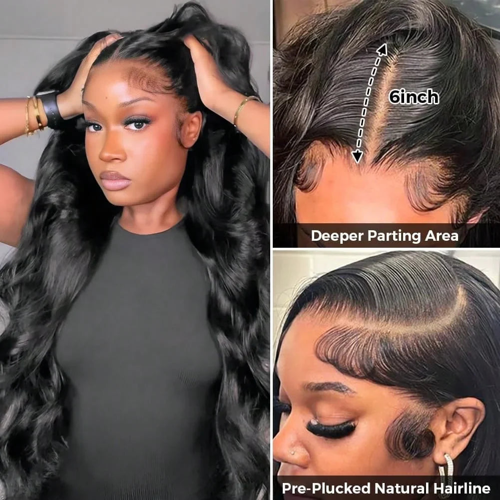 13x4 HD Transparent Lace Front Wigs For Women 34 Inch Body Wave Human Hair Wig 250% Density Pre Plucked Lace Frontal Wig