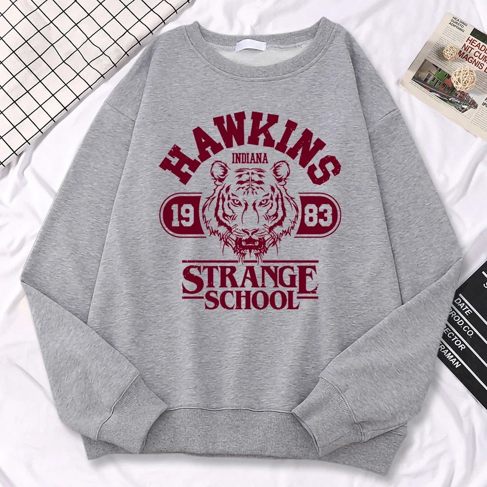 Casual Street Women's Sportswear Hawkins High School Indiana 1983 Printed Hoodie Loose Round Neck Warm Hoodie