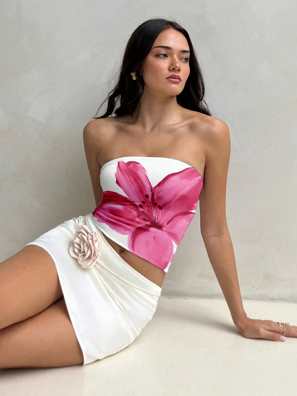 Women's Sexy Backless Floral Printing Strapless Bandeau Casual Sleeveless Slim Fit Crop Top Streetwear 2025 Summer