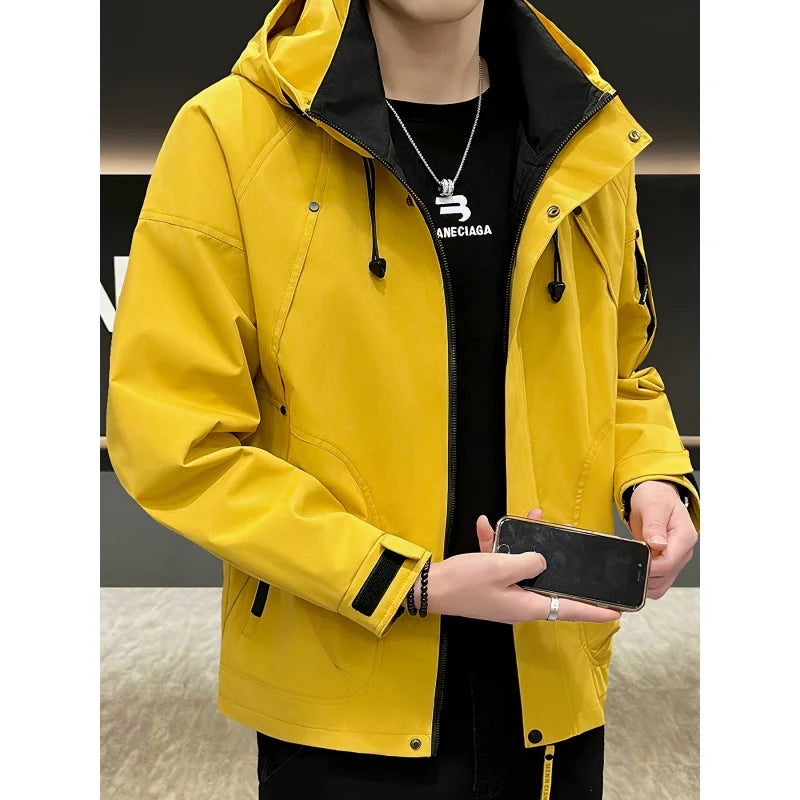 Autumn Lightweight Hooded Cargo Jacket Men Outdoor Windproof Coats Man Korean Fashionable Handsome Casual Hiking Jackets for Men