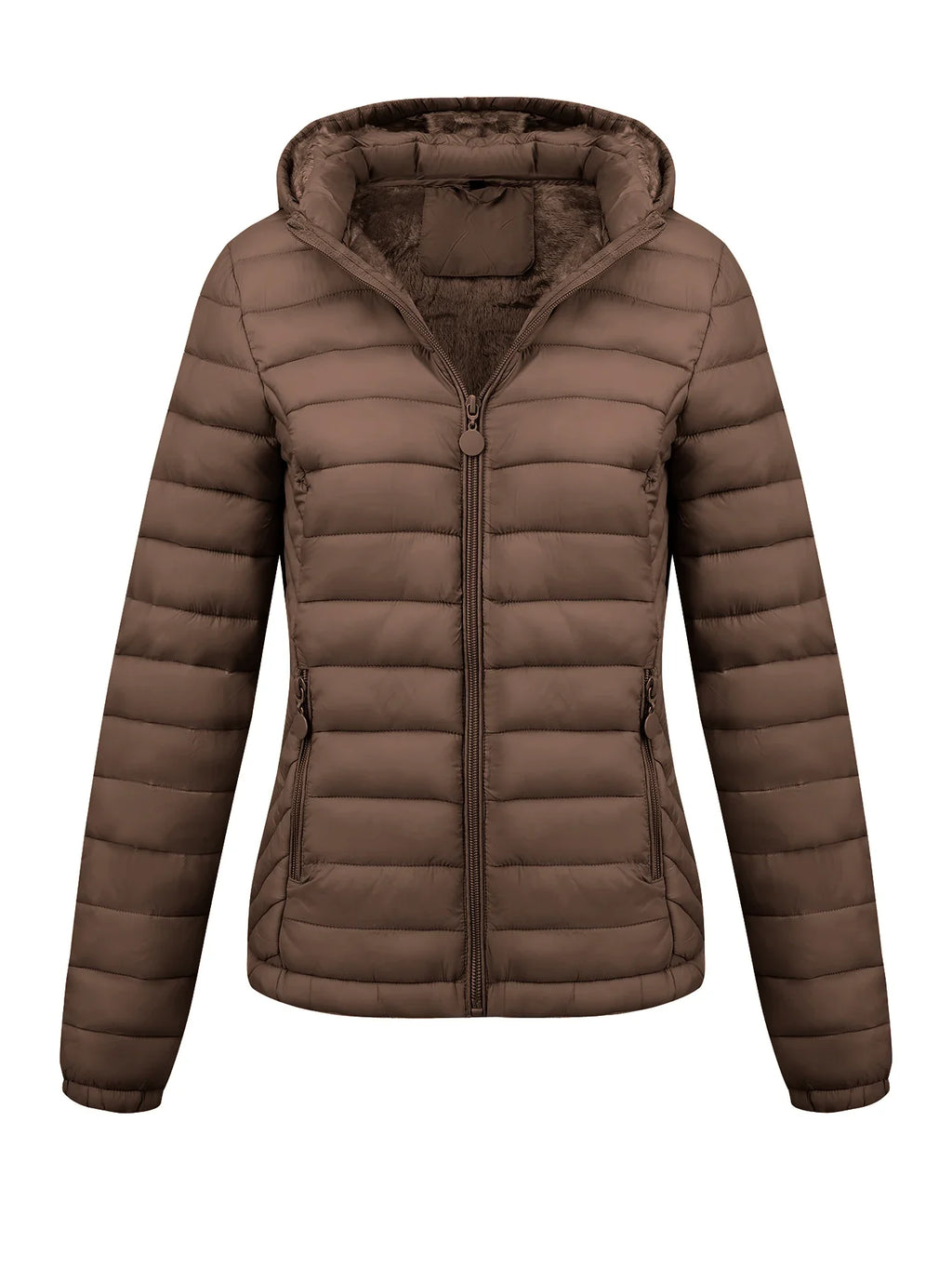 Women's Fashion Winter Padded Coat - Minimalist Hooded Puffer Jacket with Pockets for Fall/Winter