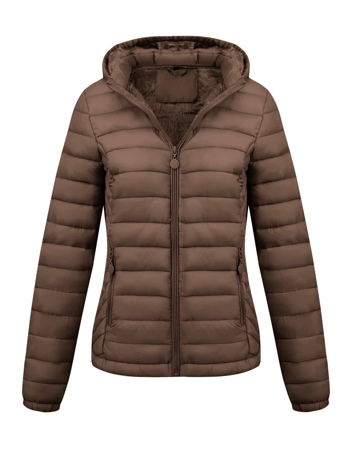 Women's Fashion Winter Padded Coat - Minimalist Hooded Puffer Jacket with Pockets for Fall/Winter