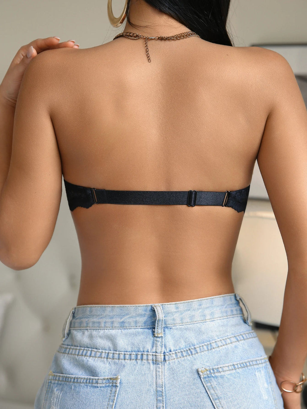 Sexy Women's Strapless Lace Push up Bra Underwire Underwear Invisible Non-Slip Comfortable Lingerie