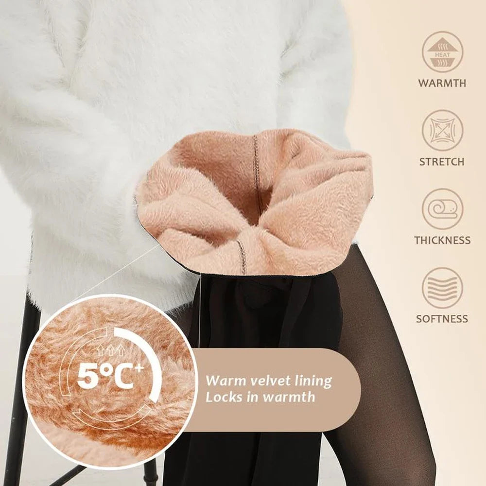 One Seam Fleece Lined Tights Shaping Thermal Leggings Compression Band Translucent Pantyhose Sheer Fleece Leggings Plus Size