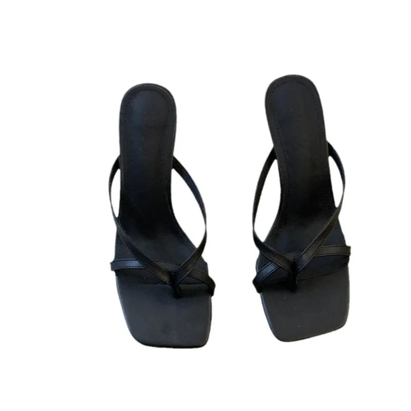 2026 Hot Summer Women French Style Clip Toe Slippers Fashion Dress Slide Shoes Ladies Elegant High Heel Footwear Mature Style