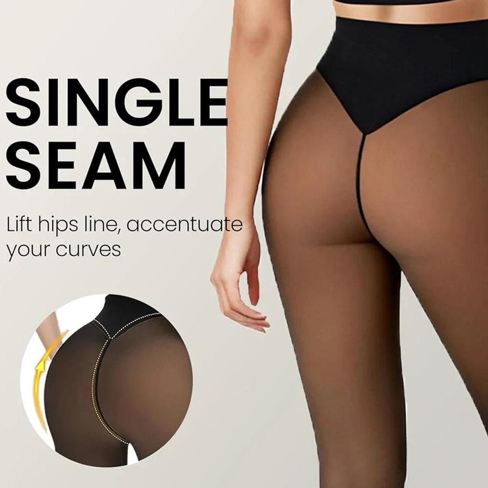One Seam Fleece Lined Tights Shaping Thermal Leggings Compression Band Translucent Pantyhose Sheer Fleece Leggings Plus Size