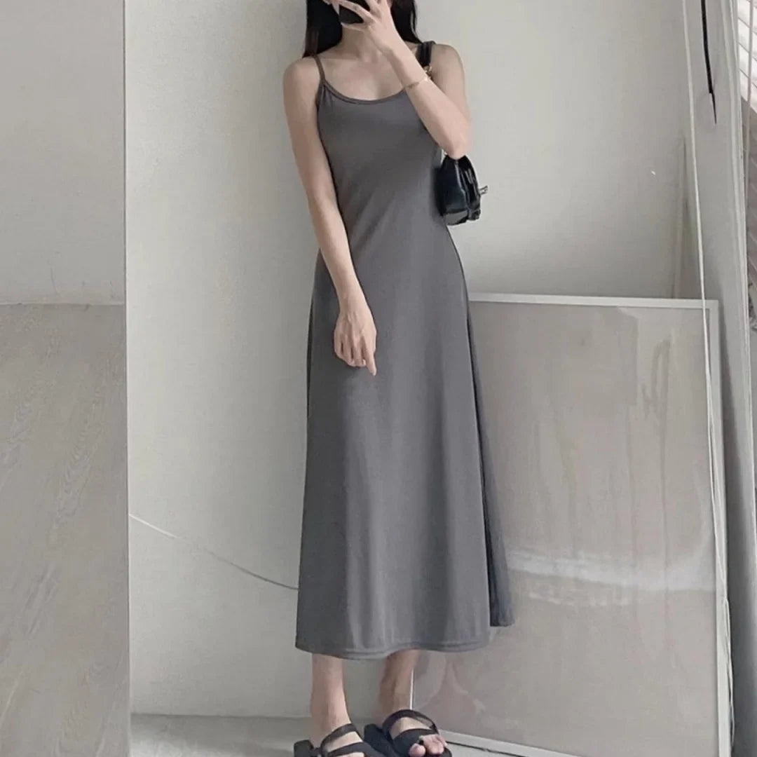 Summer new fashion simple temperament sling long backless slim waist sexy sweet hot girl casual dress women's clothing