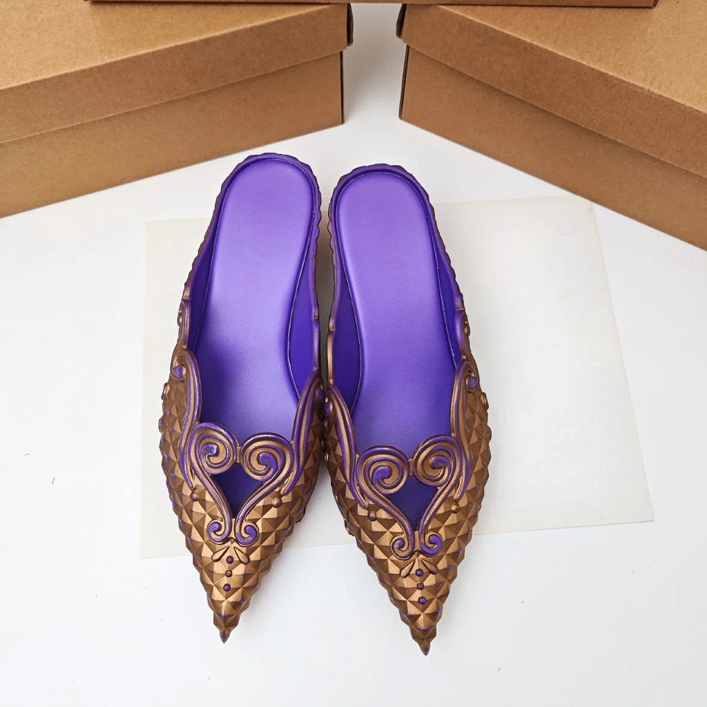 Original Brand Style Women Pointed-toe Crystal High Heel Slippers  Girl Retro Elegance Slippe Ladies Fashion witch Summer Slides