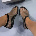 New Women's Luxury Brand Round Toe Flat Bottom Sandals Summer Hollow Short Boots Water Diamond Sexy Flat Bottom Shoes Sandals