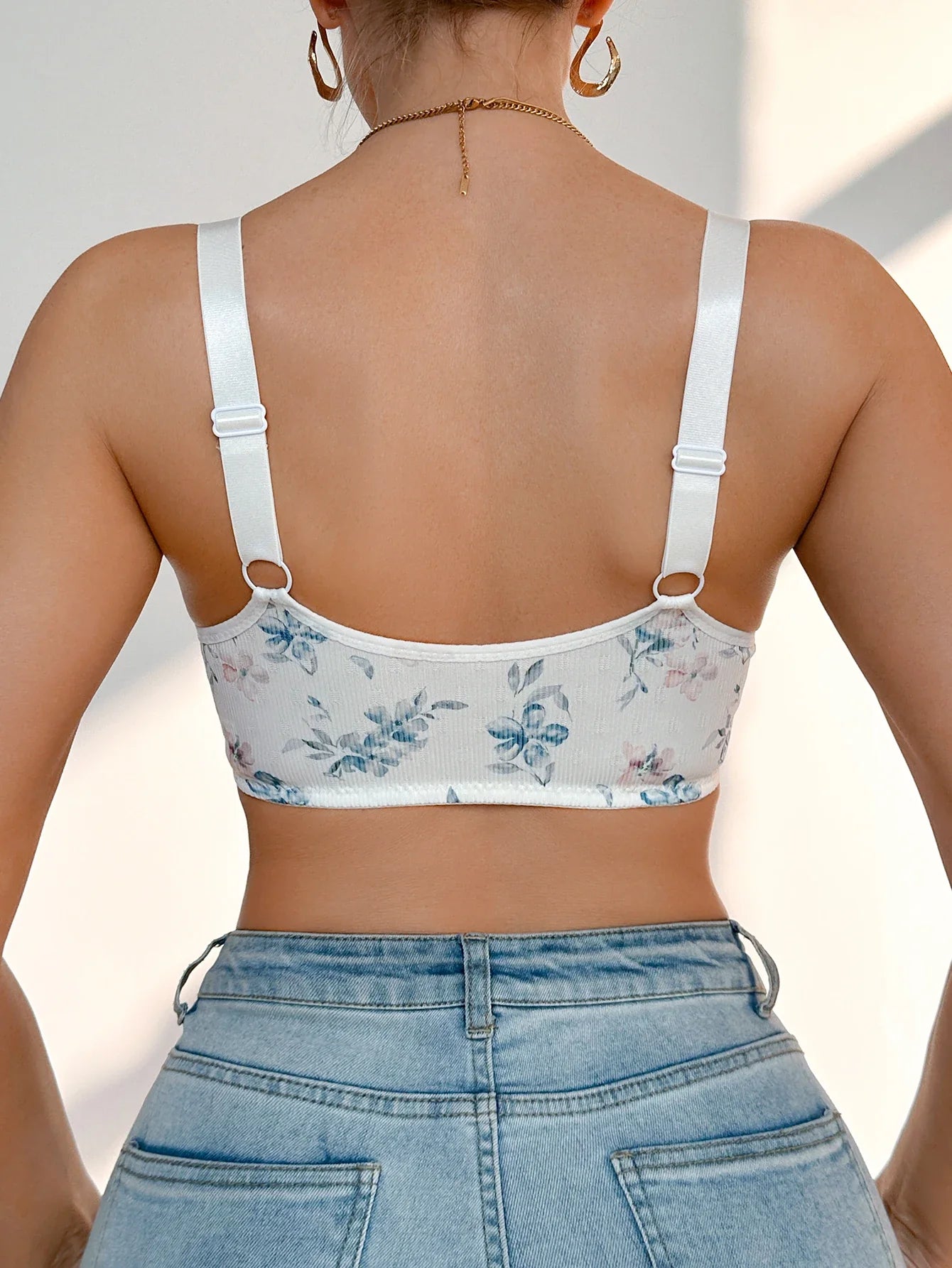 Ditsy Floral Lace Women's Bra Adjustable Straps Unlined Wireless Push up Bra Comfortable Daily Women's Underwear