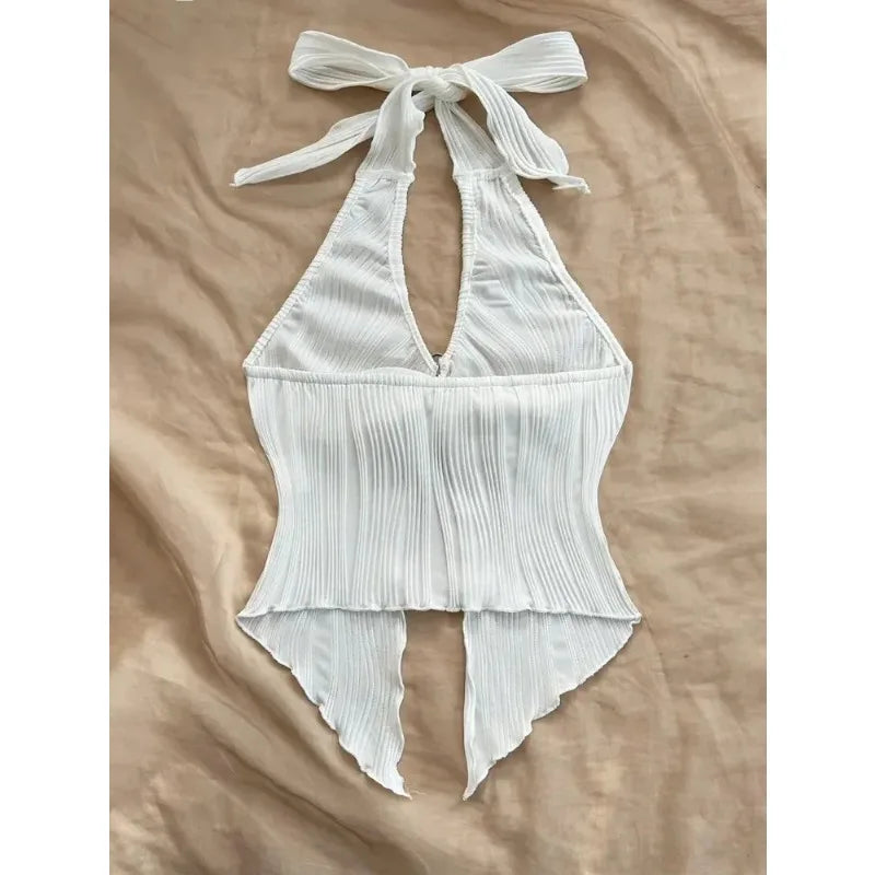 Summer for Women Sleeveless Top Clothes Solid Split Backless Women Sexy V-neck Halter Neck Crop Top