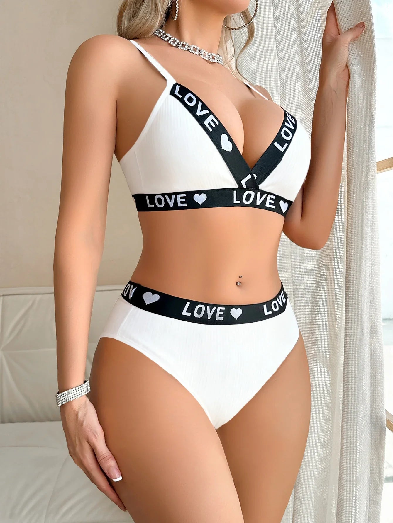 1 to 3-Piece Set Cotton Women's Underwear Set Rib Letter Print Removable Inner Wireless Push up Bra Soft Sexy Women's Underwear