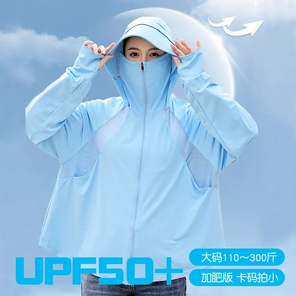UV Protection Hooded Windbreaker Ice Silk Sun UPF 50+ UV Protection Jacket Big Brim Thin Ice Silk Sun Protection Jackets 4XL 5XL