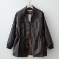 Women Fashion 2025 Fall / Autumn Pu Leather Jacket with Elastic adjustable waist Female Coat and Outerwear