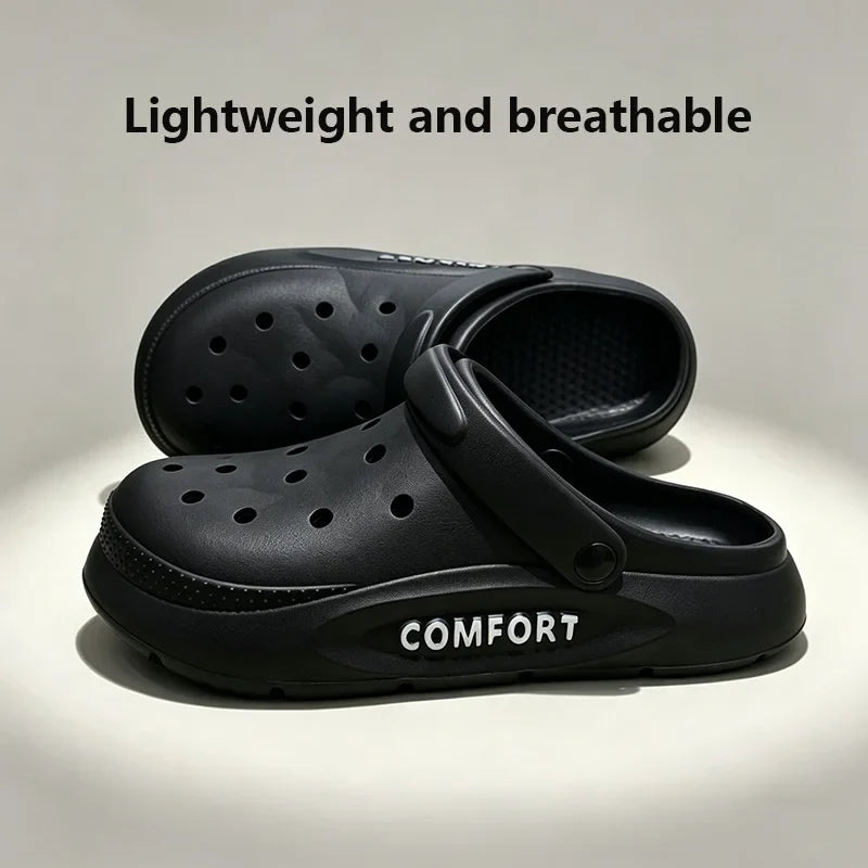 Women's Men's Slippers Summer Anti-Slip Couple Hollow Covered Toe Indoor Outdoor Casual Thick Bottom Sandals for Home Adults