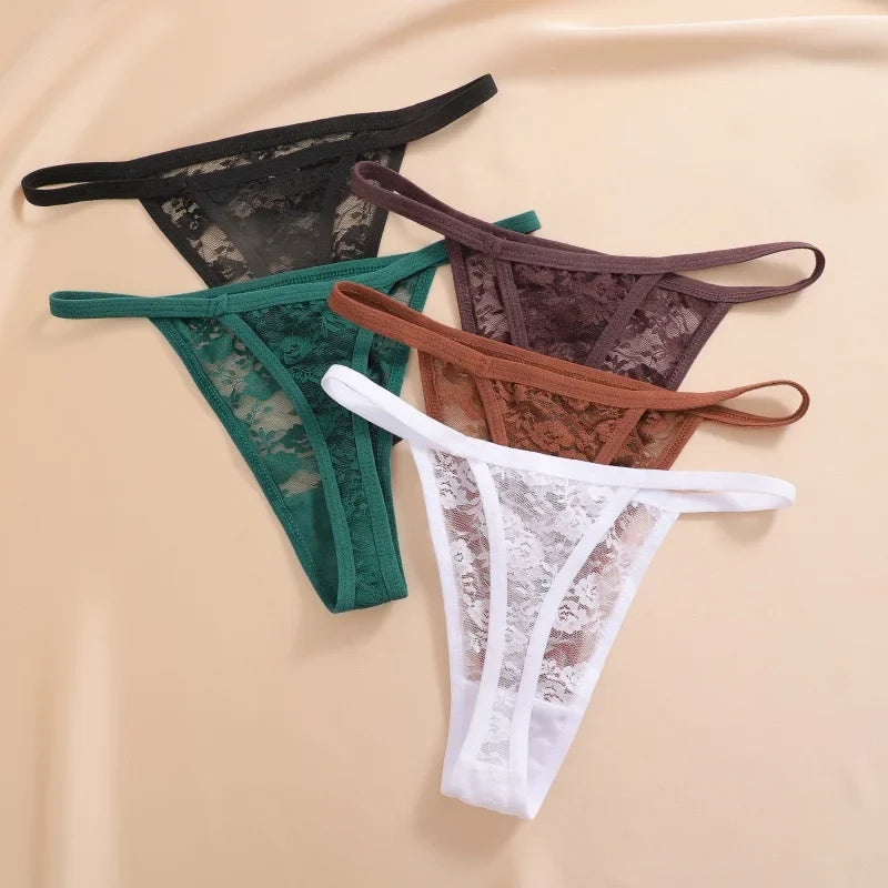 4PCS/Set Women's Underwear Lace Panties Floral Lingerie Woman Panties Sexy Thong G-String Female Pantys Perspective Intimates Ne