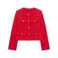 HH Women Vintage Solid Coat Button Long Sleeve O Neck Jacket With Pocket 2024 Spring Elegant Female Casual Outerwear Jakcet