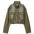 Women's Jacket Faux Leather Jacket Green Women's Demi-Season Jacket Outerwears Women's Autumn New In Coat Windbreaker Streetwear