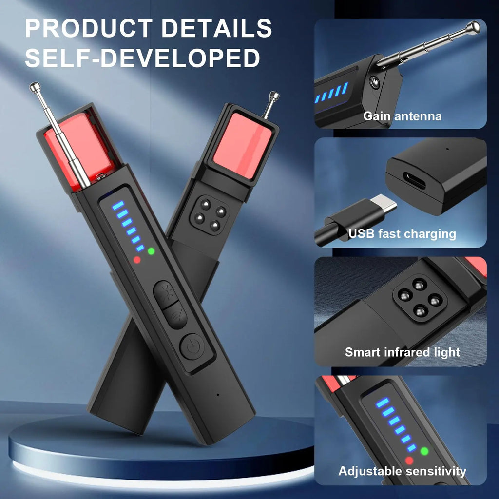 6-in-1 Anti-Spy Hidden Camera Detector GPS Tracker Finder RF Signal Eavesdropping Device Scanner for Hotel Travel Privacy