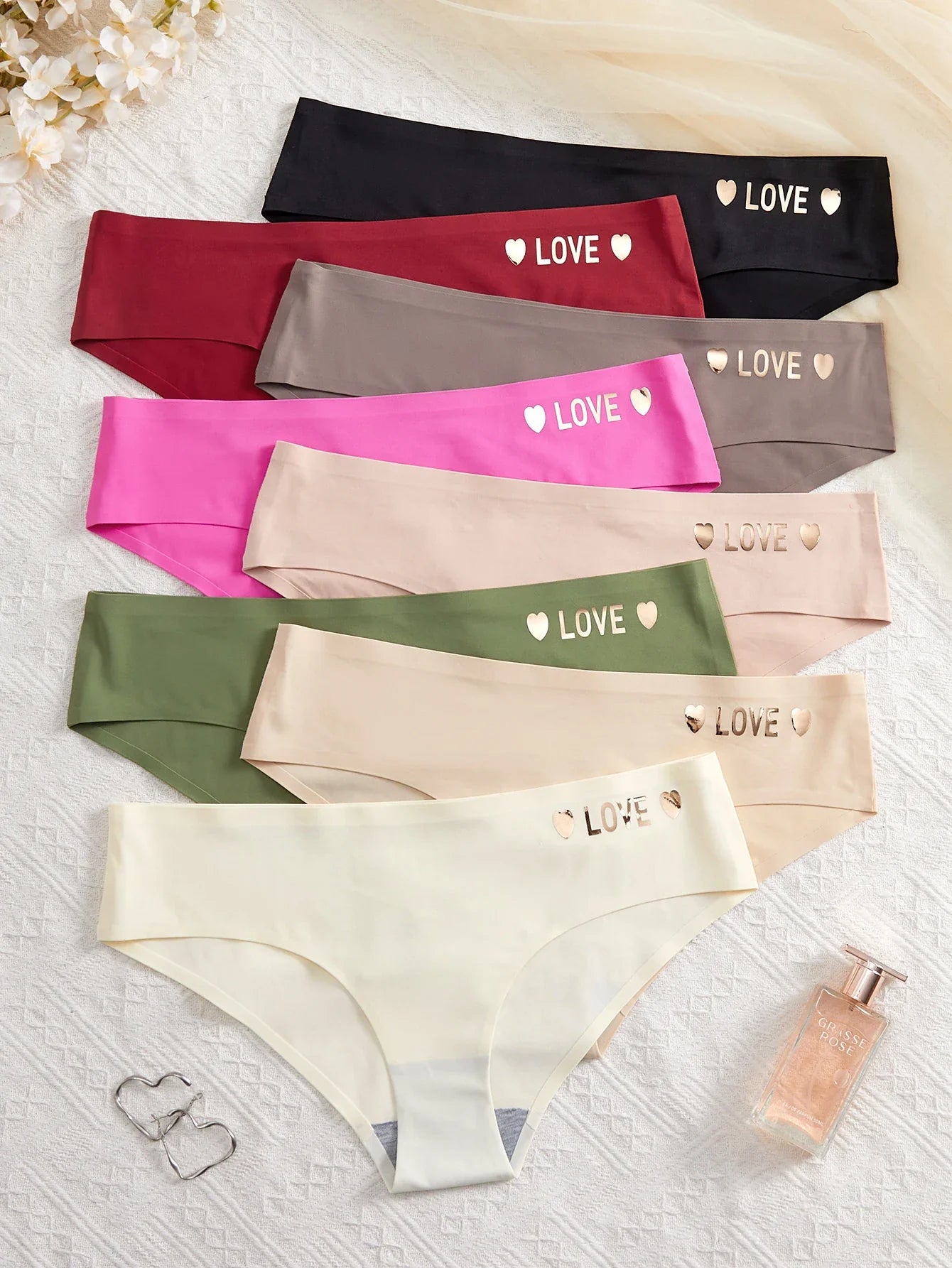 8PCS Love Heart Print Ice Silk Women's panties Seamless Summer Breathable Women's Underwear