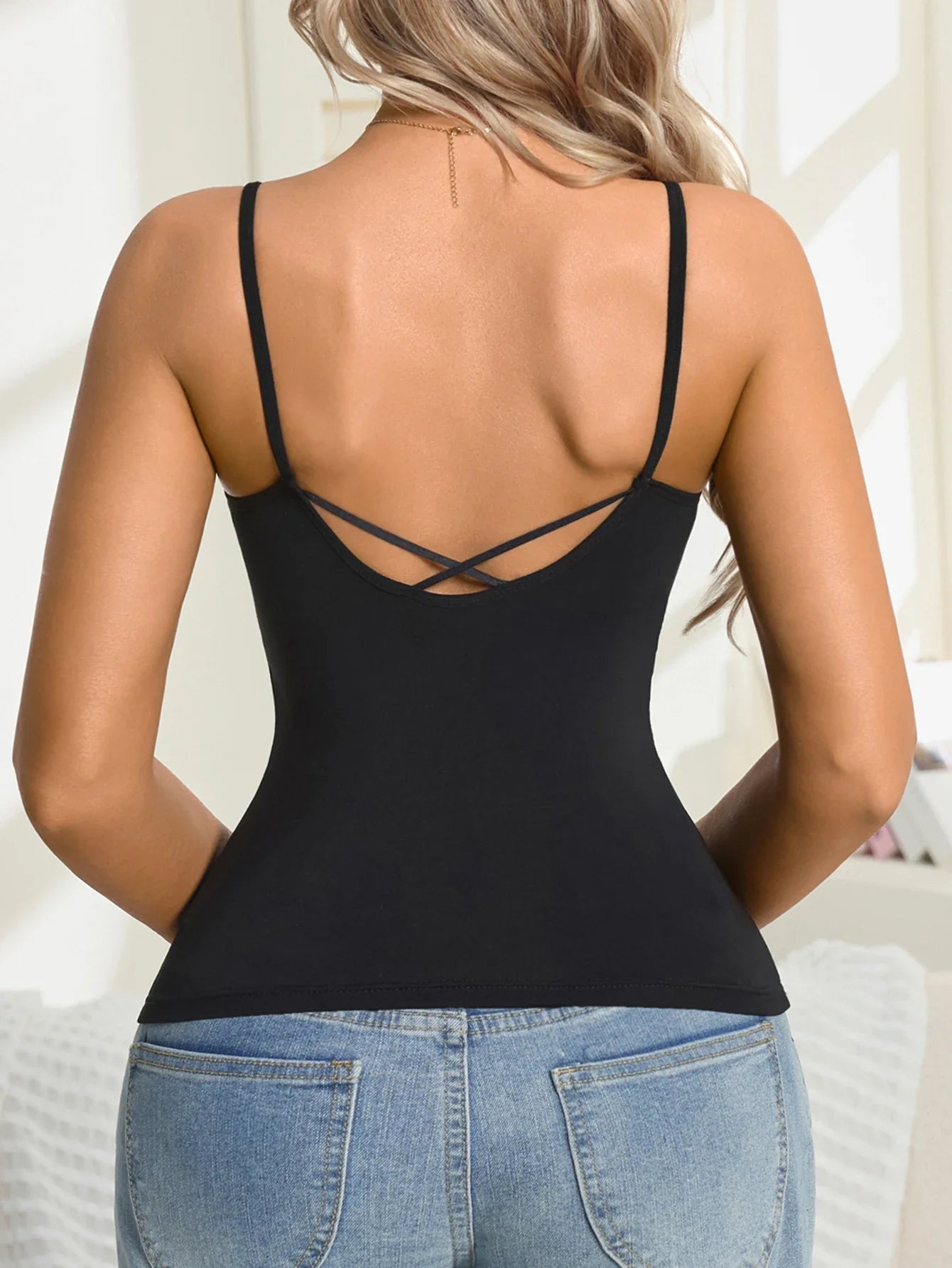 Summer Sleeveless Women Tank Top Ribbed Vest Camisole with Padded Backless Soft Basic Women's Underwear