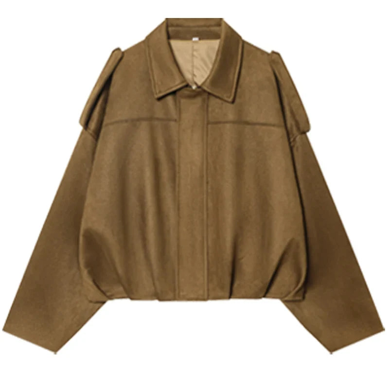 HXAO Suede Cropped Jacket Women's Bomber Jacket Oversized Batwing Sleeves Outerwears Lady Casual Loose Coat Street Style Jackets