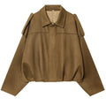 HXAO Suede Cropped Jacket Women's Bomber Jacket Oversized Batwing Sleeves Outerwears Lady Casual Loose Coat Street Style Jackets
