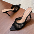Eilyken New Summer Lace Breathable Pointed Toe Women Slippers Elegant Thin High Heels Party Dress Slide Female Shoes