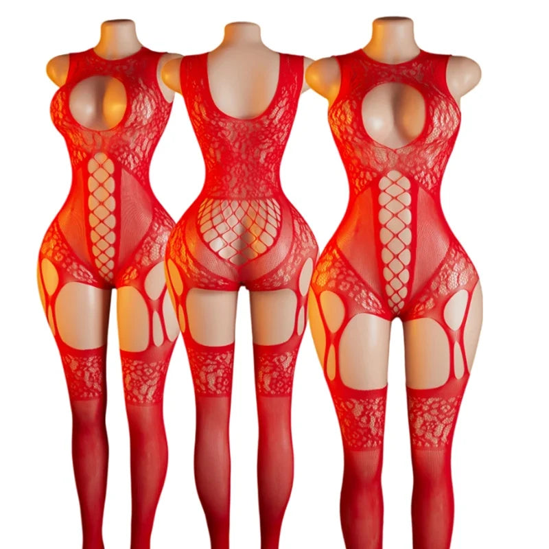 Ultra Hot Crotchless Lingerie Open Bra Erotic Costumes Transparent BodySuits Adults Hanging Neck Bodystockings Fishnet Underwear