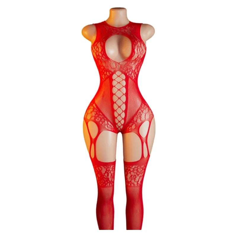 Ultra Hot Crotchless Lingerie Open Bra Erotic Costumes Transparent BodySuits Adults Hanging Neck Bodystockings Fishnet Underwear