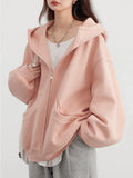 CHIC VEN Women Sweatshirts Loose Casual Hooded Long Sleeves with Plush Sweater Double Zipper Oversize Coat Spring Autumn 2026