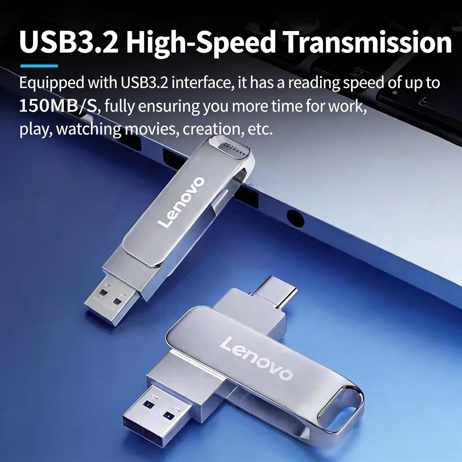 Lenovo OTG Pen Drive 256GB High Speed USB 3.2 Flash Drives Metal Type-C Pendrive 512GB Waterproof Stick For Phone Computer