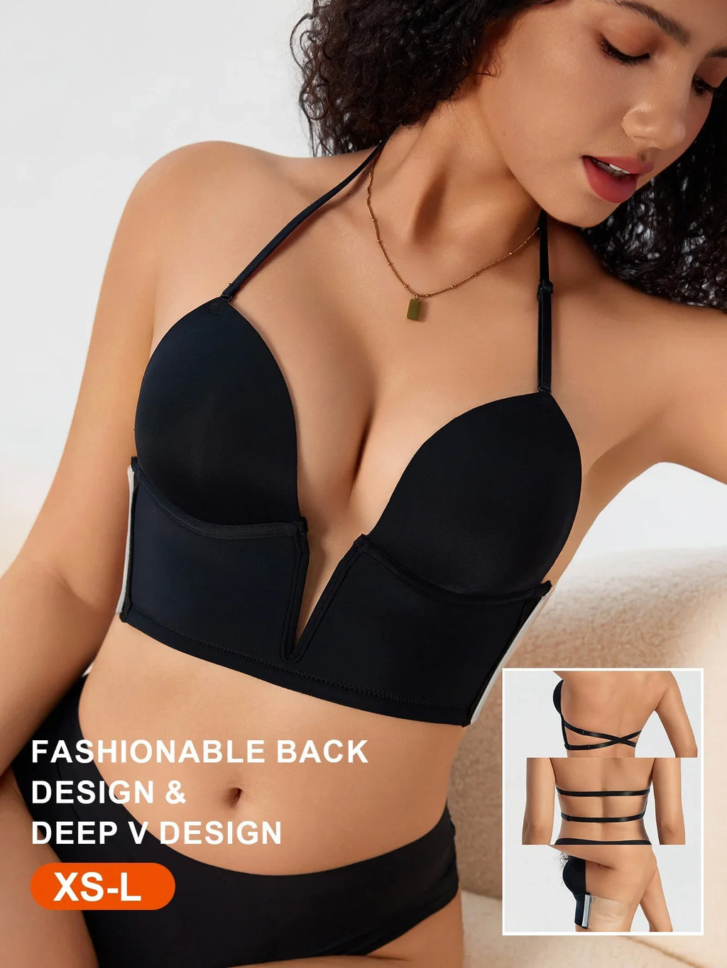 Invisible Women's Dress Bra Deep V Plunge Backless Adjustable Straps and Silicone Adhesive Patches Push-Up Strapless Bra Shapewear