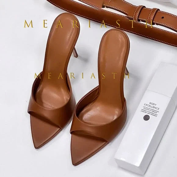 Ladies High-heeled Slippers Shoes Fashion Pointed Sexy Patent Leather Women with Open Toes and Party Wedding Stripper Sandals.