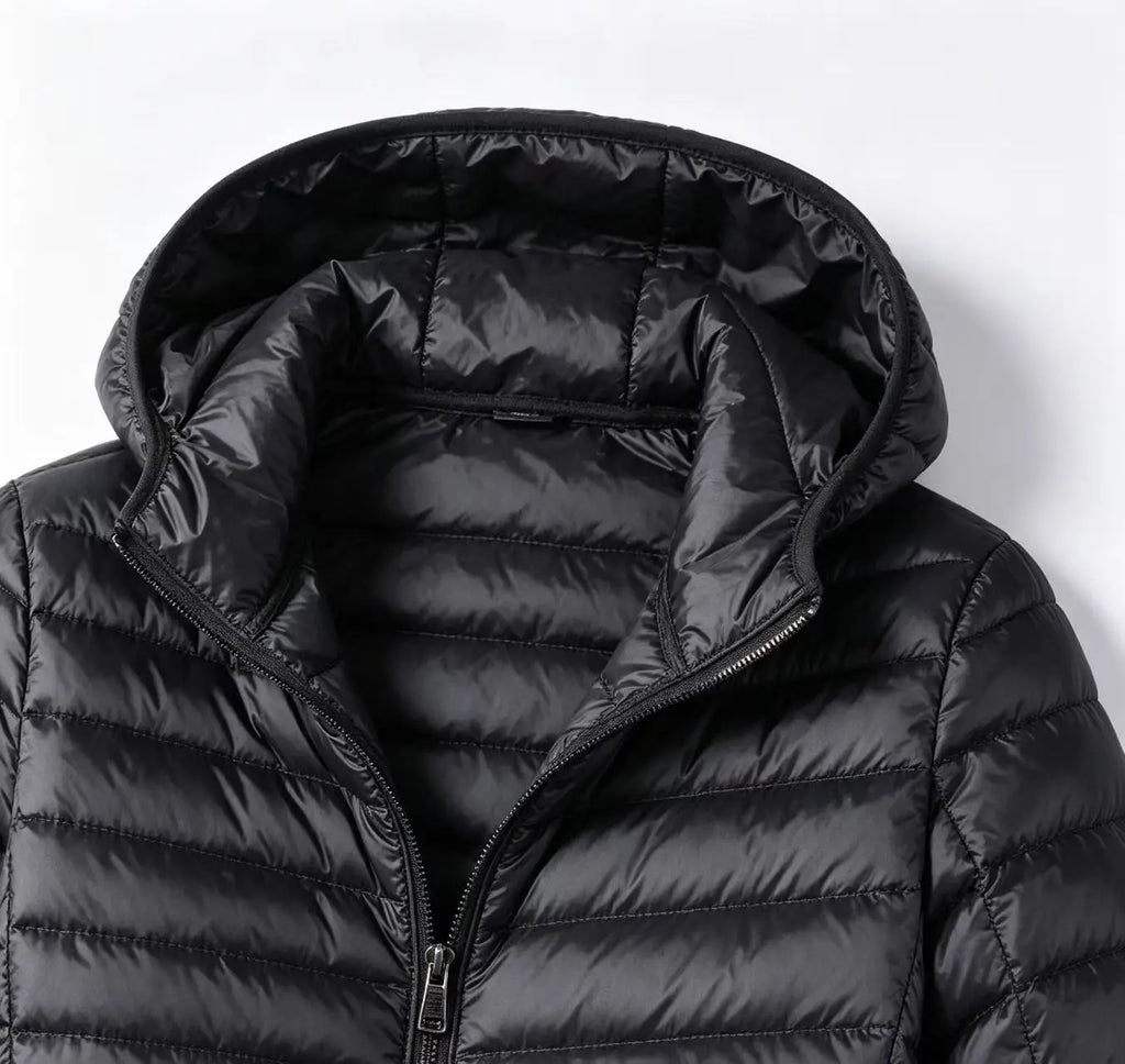Men Solid Color Hooded Puffer Coat, Winter Lightweight Casual Outdoor Sports Warm Jacket for Male