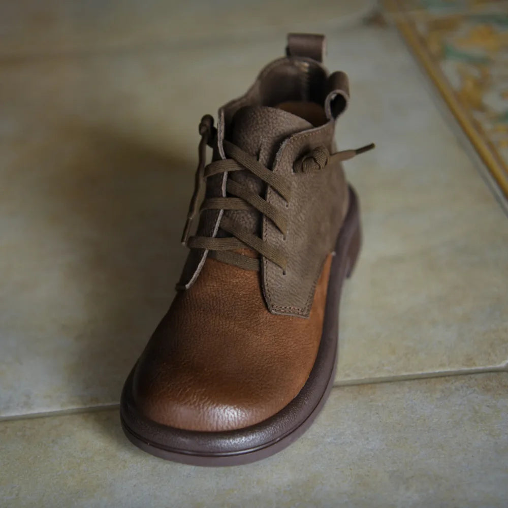 Top Cowhide Spell Color Classic Retro Boots Flat Soft Sole Women Genuine Leather Boots 2025 New Full Real Leather Trendy Boots