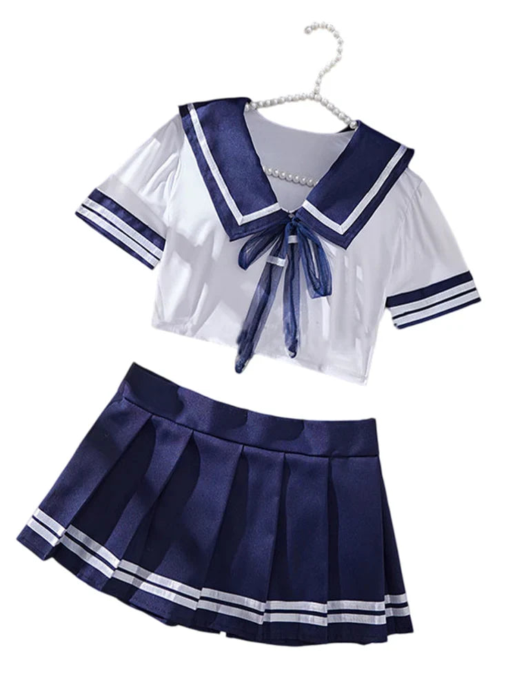 JK Girl Miniskirt Set Sexy Women Lingerie Cosplay Babydoll Plaid Skirt Lace Sleepwear Erotic Student Uniform Kit Sexy Nightdress