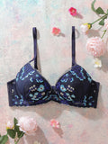 1Pcs Everyday Thin Cup Women's Bra Soft Knitted Push-Up Bra Floral Embroidery Spliced Breathable Lace Underwire Bra for Women