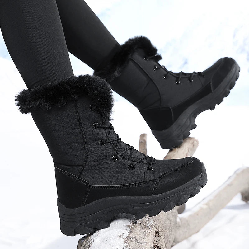 Winter Snow Boots for Women, Waterproof, Non-Slip, Warm, Northeast-Style Large Cotton Shoes, Ski Boots, Fleece-Lined, Thickened, Wear-Resistant, High-Top Cotton Boots