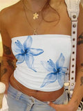 Women's Floral Printed Tube Top Summer Sexy Off the Shoulder Crop Top Streetwear