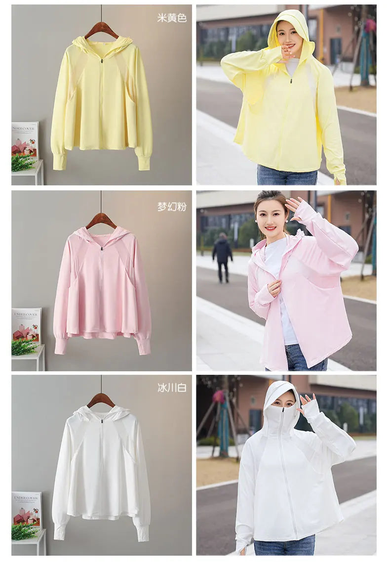Ice Silk Sun UPF 50+ UV Protection Jacket Big Brim Thin Ice Silk Sun Protection Jackets UV Protection Hooded Windbreaker 4XL 5XL