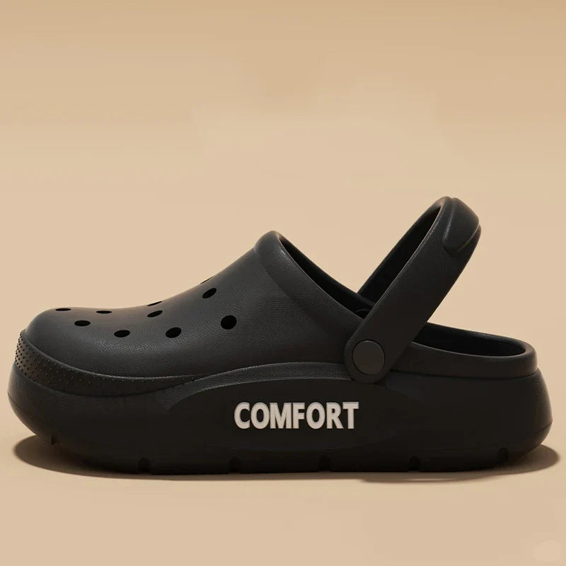 Women's Men's Slippers Summer Anti-Slip Couple Hollow Covered Toe Indoor Outdoor Casual Thick Bottom Sandals for Home Adults