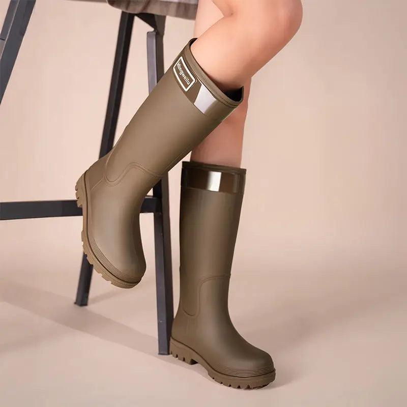 High-top rain boots, women's rain boots, lined adult outer wear, waterproof hiking boots, anti-slip shoes, durable sole