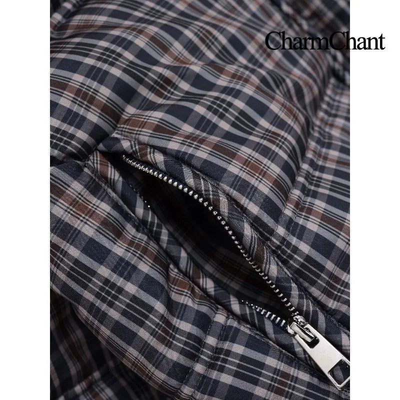 CharmChant Stand-Collar Plaid Puffer Jacket for Women Winter 2025 Padding Coat Female New in Coats Warm  Check Outerwears Parkas