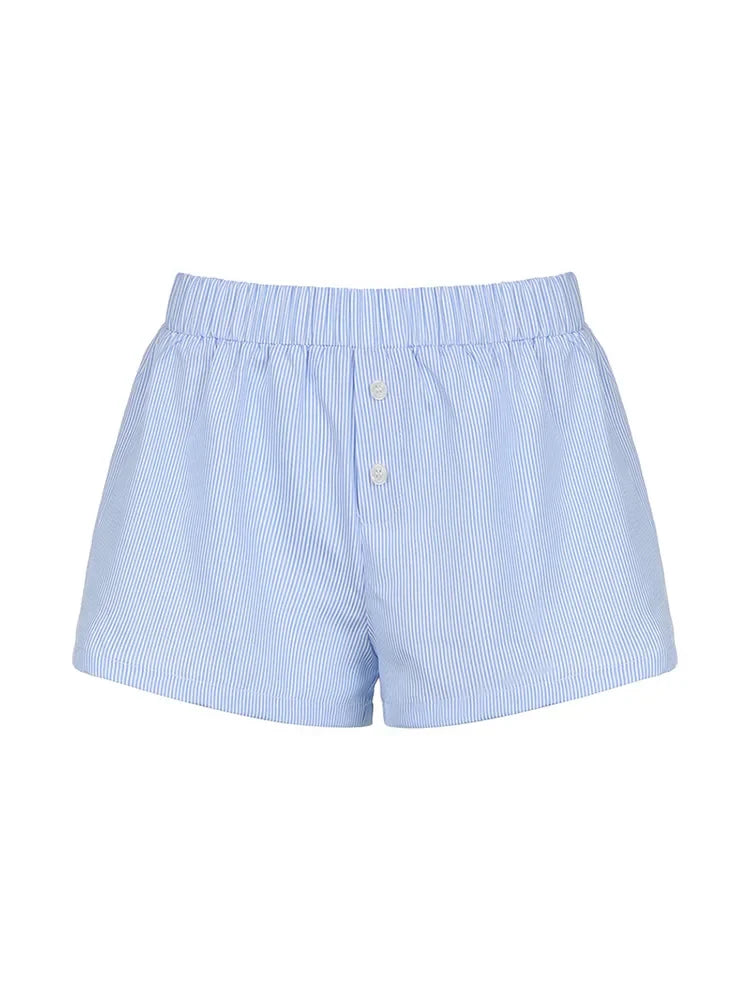 Striped Print Casual Shorts for Women Elastic Waist Fashion Button Bottoms Streetwear Chic Basic Y2K Loose Shorts