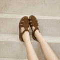 AIYUQI Flat-soled Retro Genuine Leather Hollow Baotou Sandals Women's 2026 New Hollow Pig Cage Women's Sandals